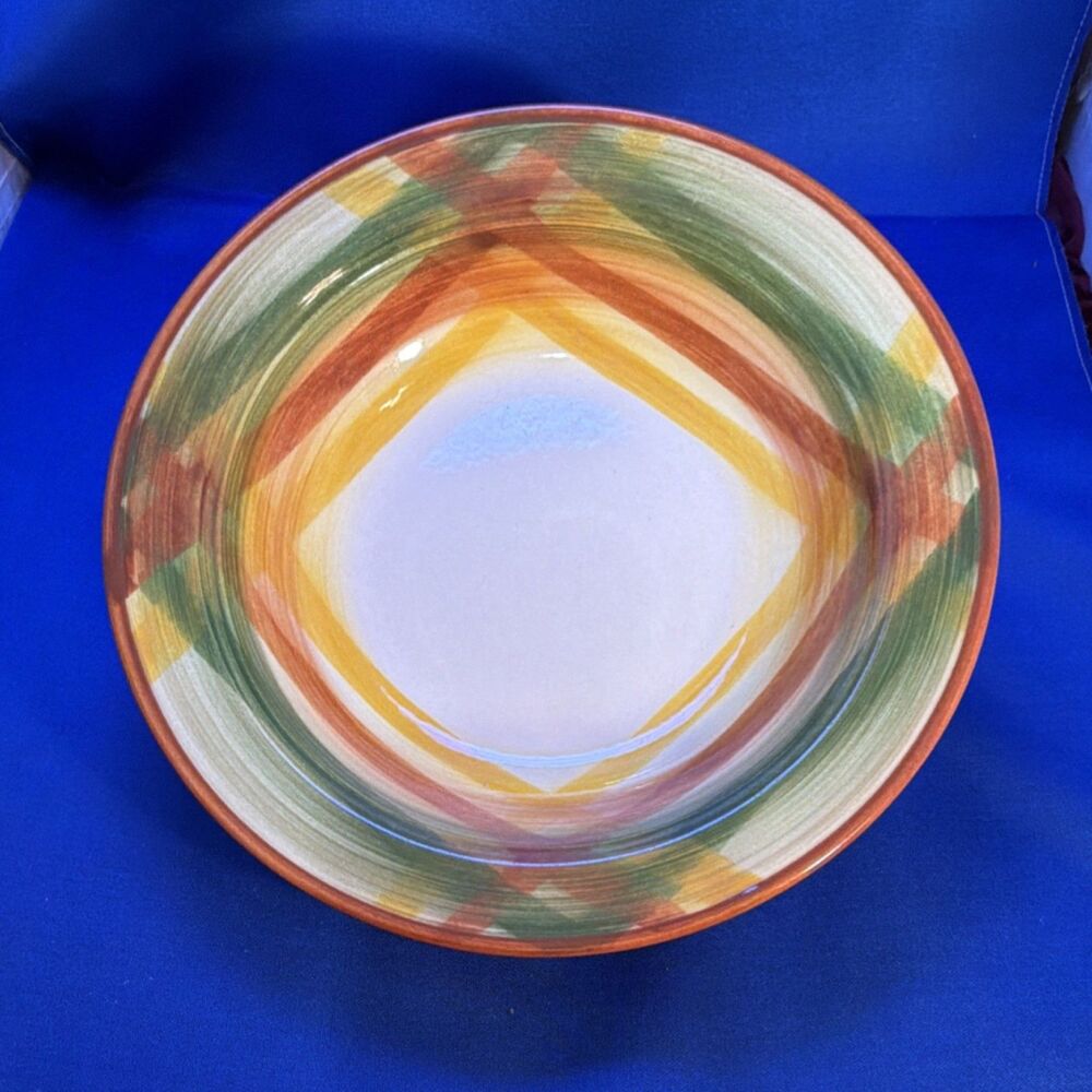 Vintage Vernonware Homespun Soup Bowls Set of 3 - Hand Painted MCM Plaid